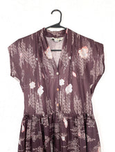 Load image into Gallery viewer, Vintage 70s Sheer Brown Floral Print Pleated Dress