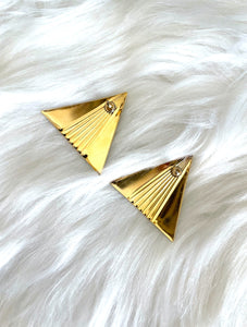 Vintage Faux Gold and Black Triangle Earrings Retro Glam 80s