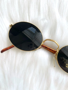 Vintage 90s Round Gold and Tortoiseshell Sunglasses