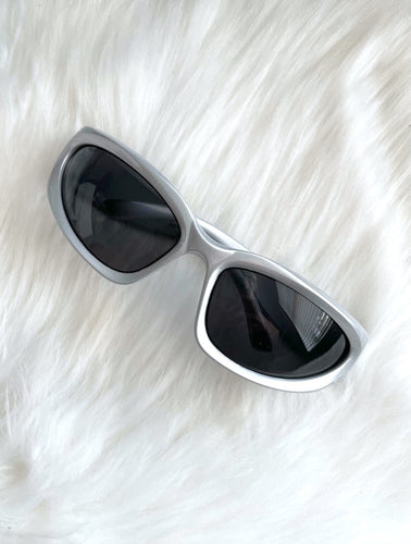 Edge Silver and Black Y2K Style Wraparound Sunglasses