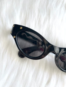 Vintage Gold Stud Black Cat-Eye Sunglasses 80s Retro