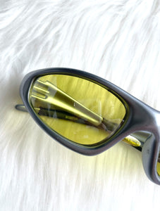 Vintage Y2K Silver and Yellow Wraparound Sunglasses