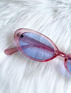 Skinny Oval Pink and Blue Translucent Sunglasses