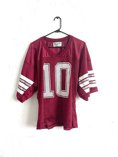 Vintage 80s Maroon Mesh Football Jersey Top Retro 70s Cropped