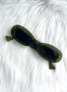 Retro Translucent Dark Green Oval Sunglasses
