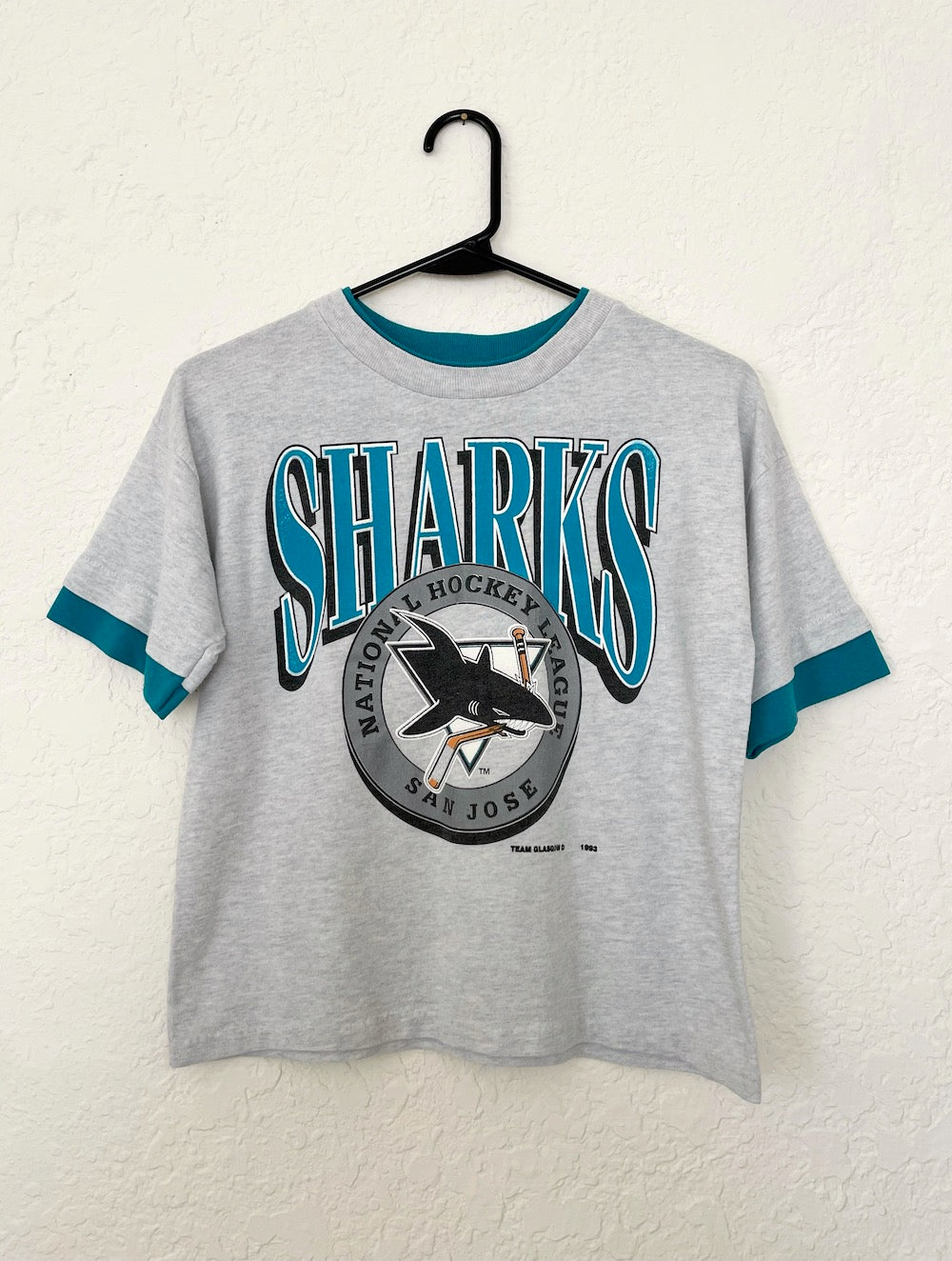 T-shirt Vintage Starter NHL San Jose Sharks Années 90 - Motif Glace Brisée, Taille L