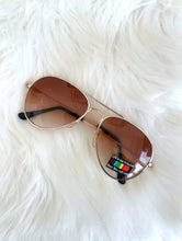 Load image into Gallery viewer, Vintage 80s Skinny Gold and Amber Aviator Sunglasses