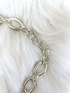 Vintage 80s Faux Silver Chunky Heart Chain Necklace