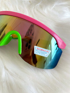 Vintage 90s Hot Pink and Neon Green Colorful Reflective Tint Shield Sunglasses