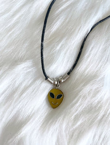 Vintage 90s Green Alien Face Charm Necklace y2k rave retro