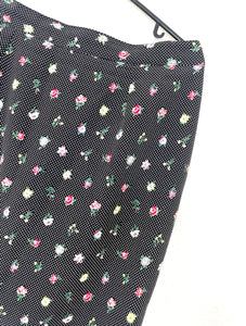 Vintage Floral Polkadot Print High-Waisted Skirt -- Size Medium/Large