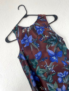 Vintage 90s Brown and Blue Floral Print Shift Dress