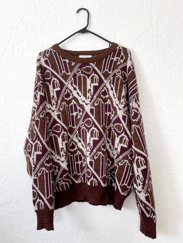 Vintage 90s Cozy Oversized Purple and Brown Sweater