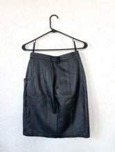 Load image into Gallery viewer, Vintage High Waisted Black Leather Pencil Skirt -- Size 26 Small Pockets