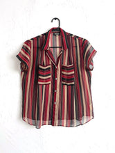 Load image into Gallery viewer, Vintage 70s Sheer Brown and Green Striped Button Down Blouse