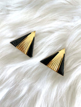 Load image into Gallery viewer, Vintage Faux Gold and Black Triangle Earrings Retro Glam 80s