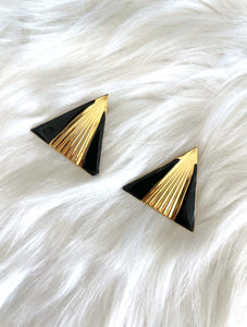 Vintage Faux Gold and Black Triangle Earrings Retro Glam 80s