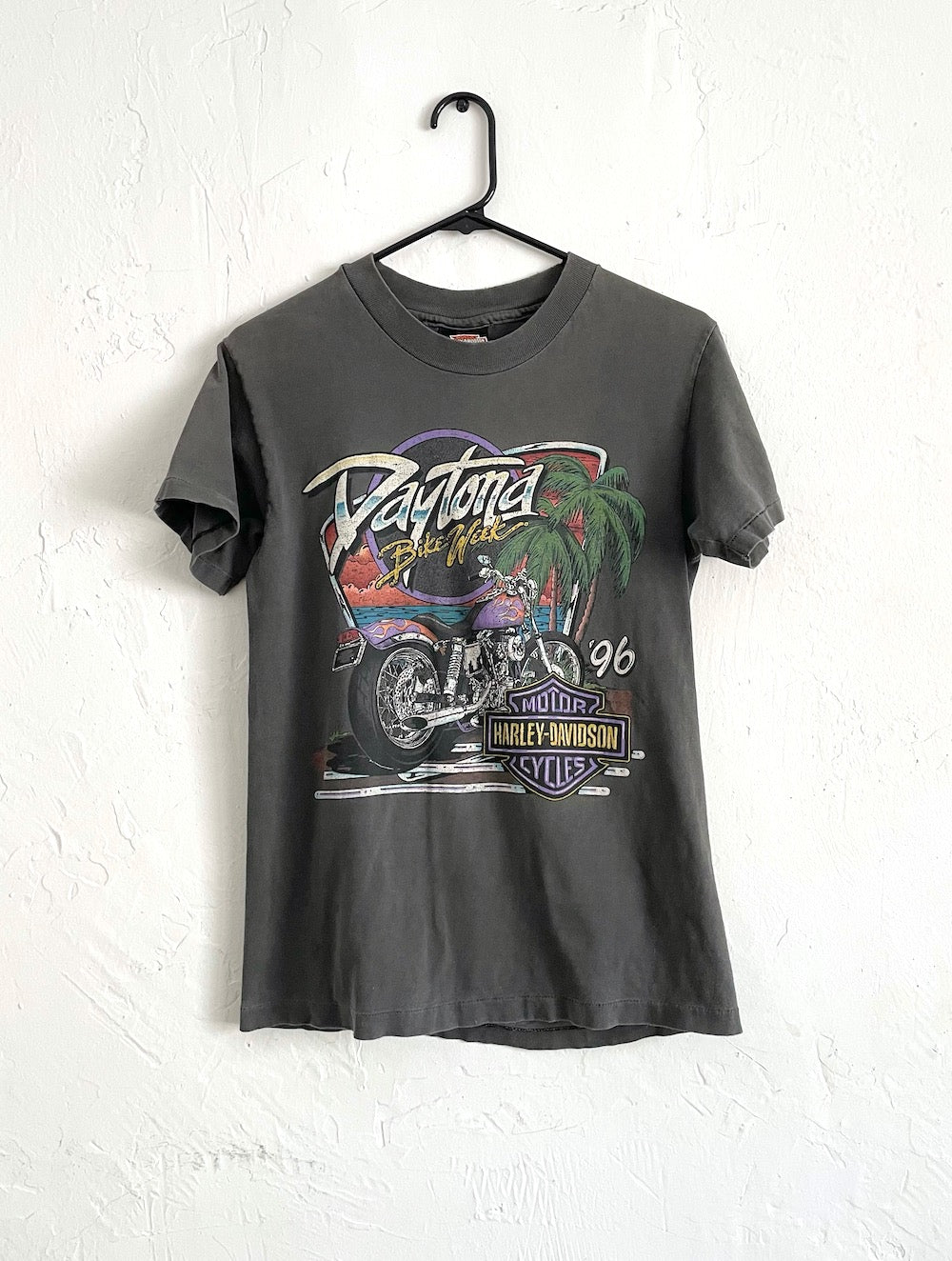 Vintage 90s Faded Neon and Palm Tree Design Harley-Davidson Tee