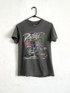 Vintage 90s Faded Neon and Palm Tree Design Harley-Davidson Tee