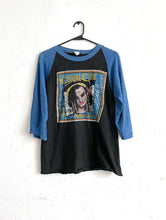 Load image into Gallery viewer, Vintage 80s Distressed Black and Blue Culture Club Kissing to be Clever Baseball Tee