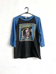 Vintage 80s Distressed Black and Blue Culture Club Kissing to be Clever Baseball Tee