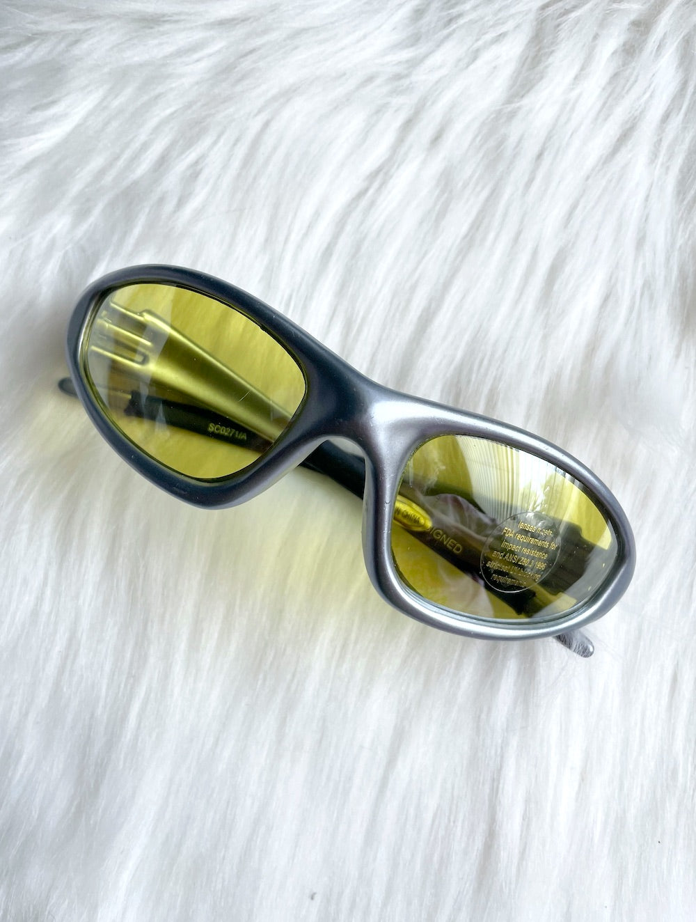 Vintage Y2K Silver and Yellow Wraparound Sunglasses – Total Recall