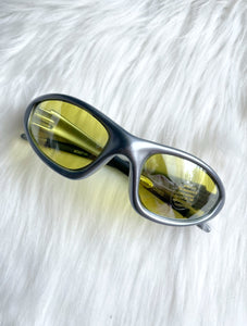 Vintage Y2K Silver and Yellow Wraparound Sunglasses – Total Recall
