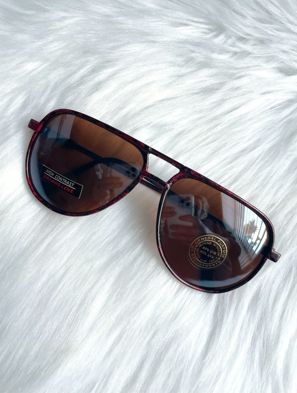 Vintage 80s Red and Black Speckle Print Aviator Sunglasses Dad Retro
