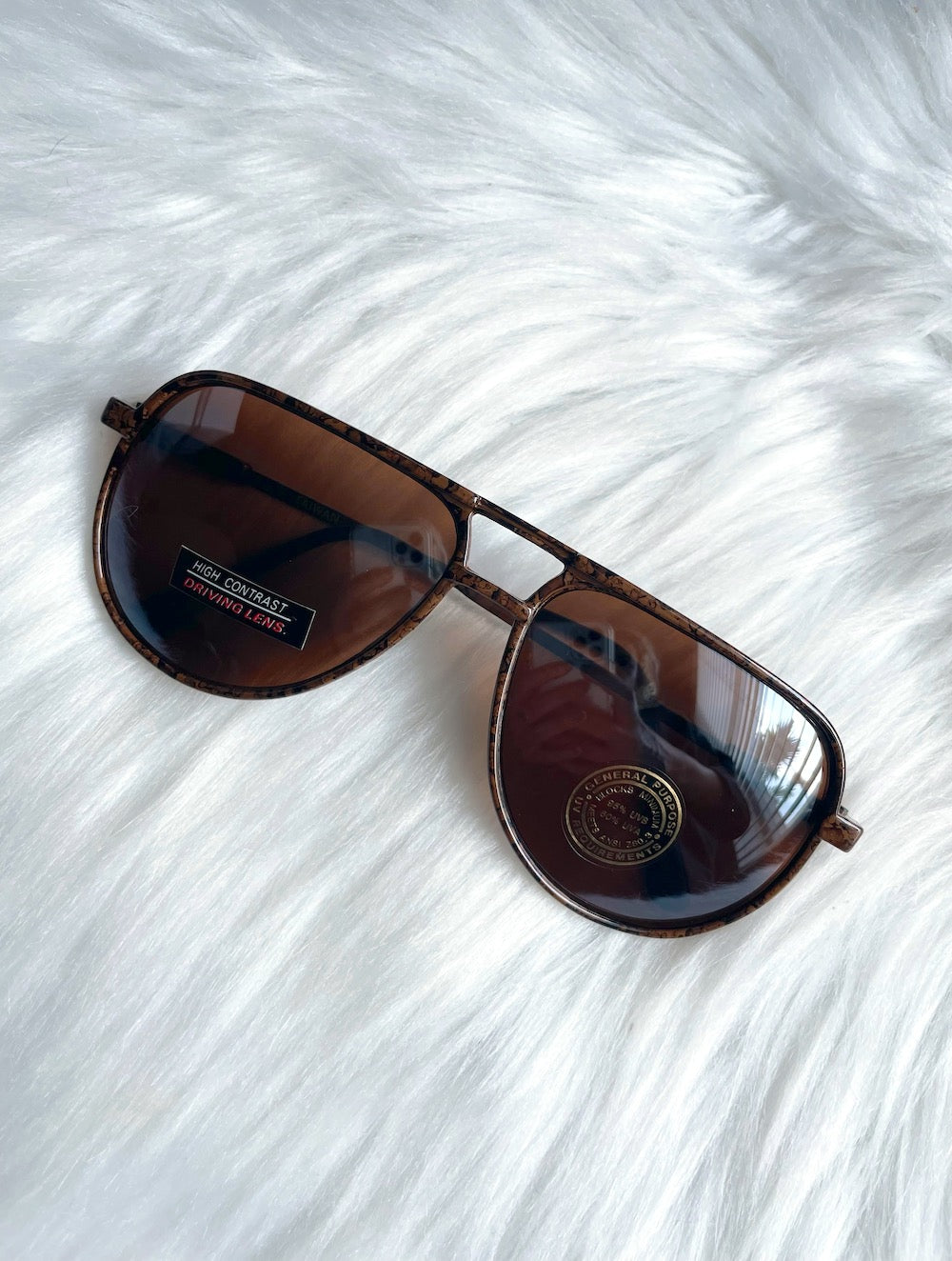 Vintage 80s Brown and Black Speckle Print Aviator Sunglasses Dad Retro