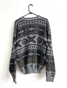 Vintage 80s Cozy Oversized Abstract Print Sweater Top Fall Retro Grandpa
