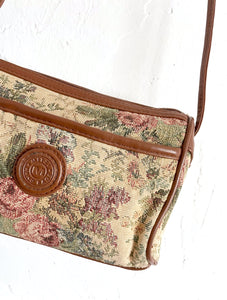 Vintage Tapestry Style Floral Print Crossbody Bag Cottage Embroidered
