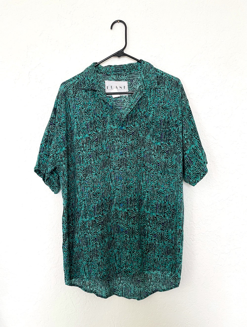 Vintage 90s Blue and Green Printed Button Down Top