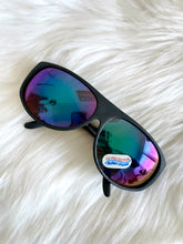 Load image into Gallery viewer, Vintage 80s Matte Black Colorful Reflective Tint Shield Sunglasses Aviator