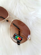 Load image into Gallery viewer, Vintage 80s Skinny Gold and Amber Aviator Sunglasses