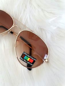 Vintage 80s Skinny Gold and Amber Aviator Sunglasses