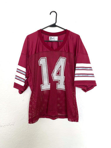 Vintage 80s Maroon Mesh Football Jersey Top Number 14