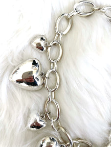 Vintage 80s Faux Silver Chunky Heart Chain Necklace