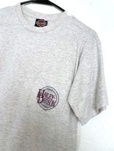 Vintage 90s Grey Eagle Design Harley Pocket Tee