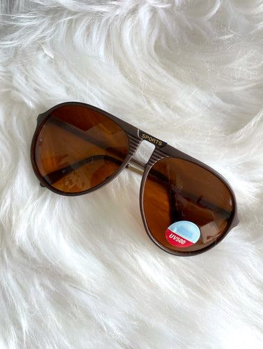 Vintage 80s Brown and Amber Sports Aviator Sunglasses