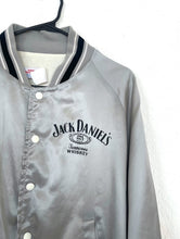 Load image into Gallery viewer, Vintage 80s Silver and Black Willie Nelson Jack Daniels Satin Jacket