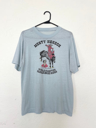 Vintage 70s Baby Blue Rodeo Tee Retro Horse Western