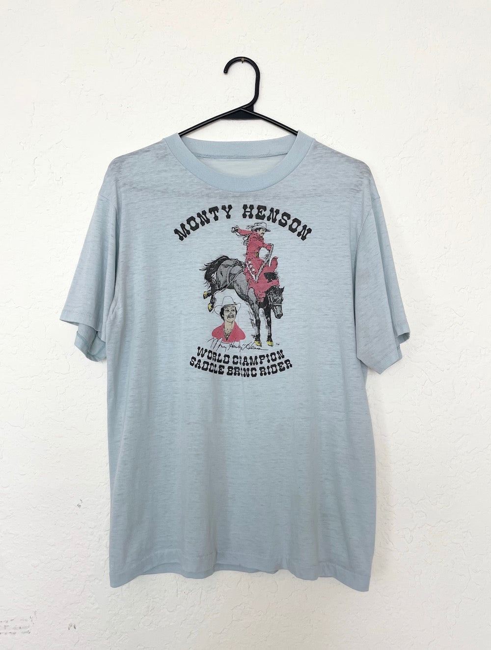 Vintage 70s Baby Blue Rodeo Tee Retro Horse Western