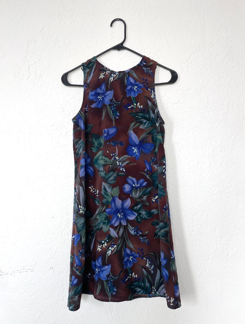 Vintage 90s Brown and Blue Floral Print Shift Dress