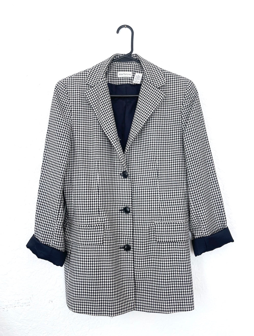 Vintage 90s Black and White Gingham Print Blazer