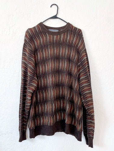 Vintage 90s Cozy Oversized Brown Textured Sweater Designer Oscar De La Renta