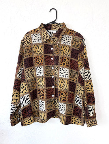 Vintage 90s Silky Animal Print Button Down Blouse