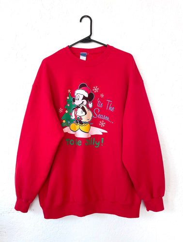 Vintage Red Mickey Mouse 'Tis the Season Oversized Christmas Sweatshirt