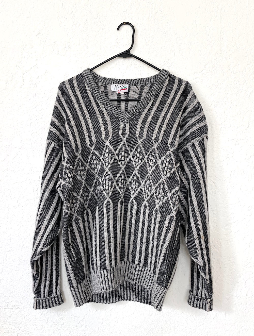Vintage 80s Grey Diamond Print Slouchy Sweater