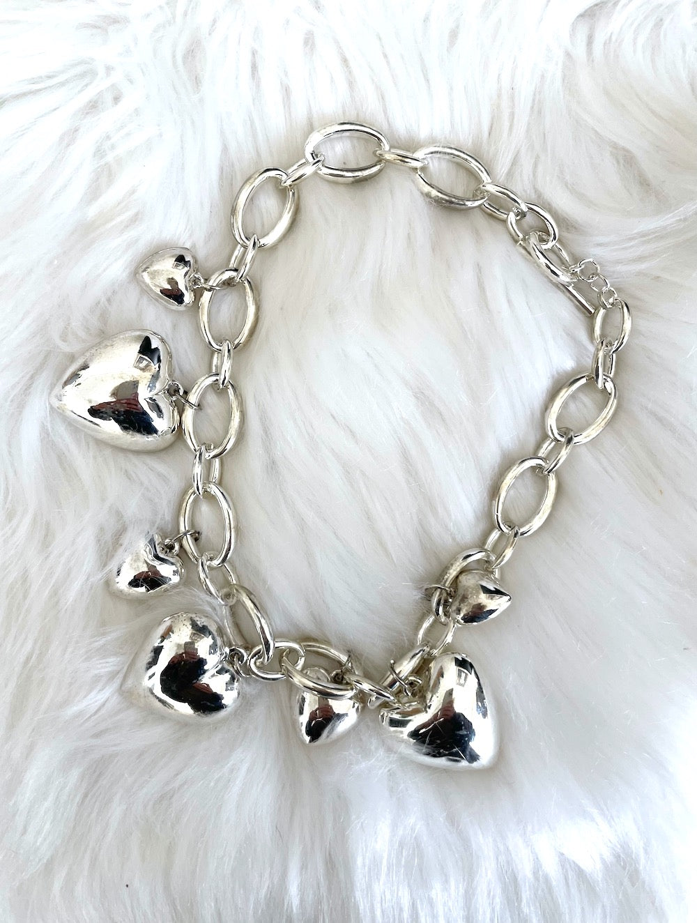 Vintage 80s Faux Silver Chunky Heart Chain Necklace