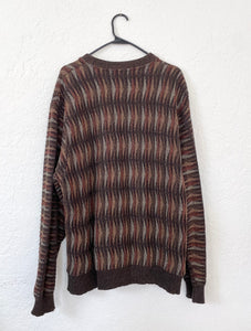 Vintage 90s Cozy Oversized Brown Textured Sweater Designer Oscar De La Renta